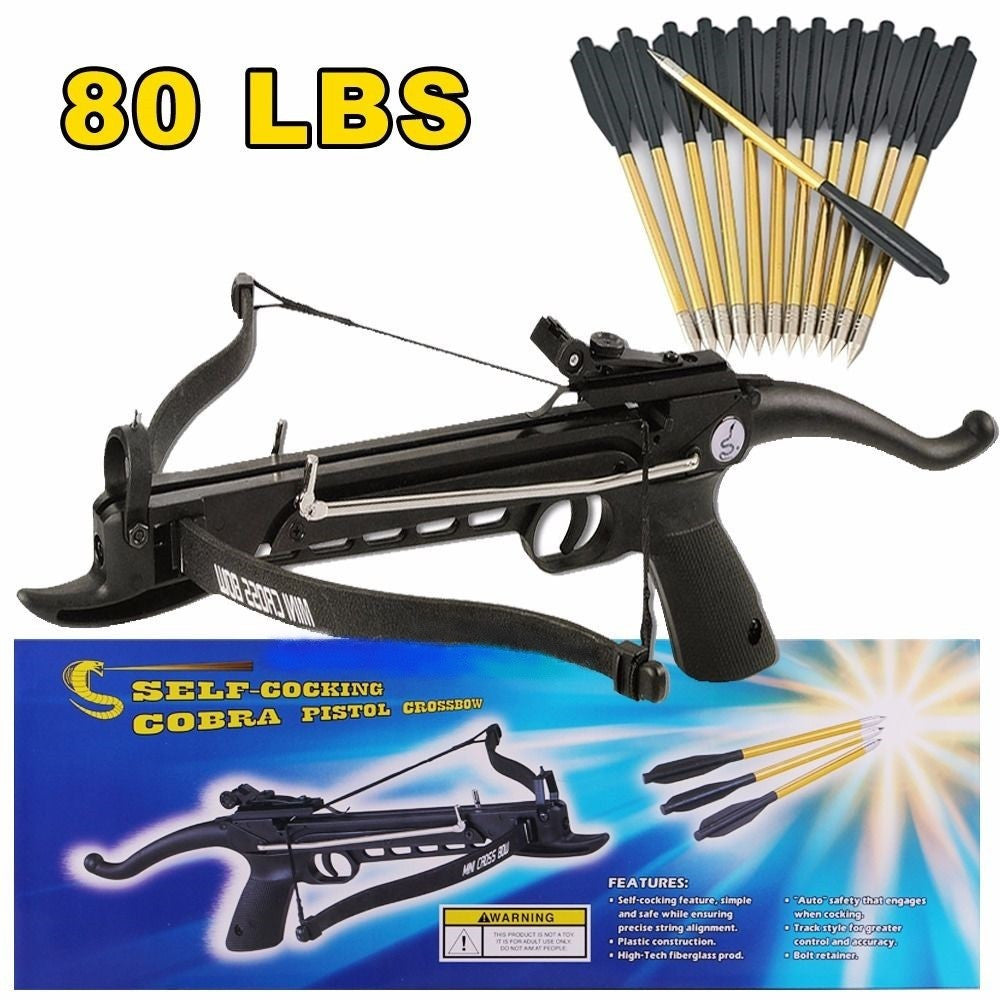 80 lb Self Cocking Pistol Crossbow W/ 15 Arrows Bolts Hunting Archery Gun Crossbow - Tophatter Daily Deals