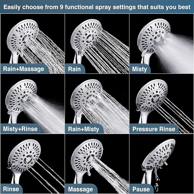 9-Spray Handheld Shower Head Set with Hose and Shower Arm Mount Home Improvement - Tophatter Daily Deals