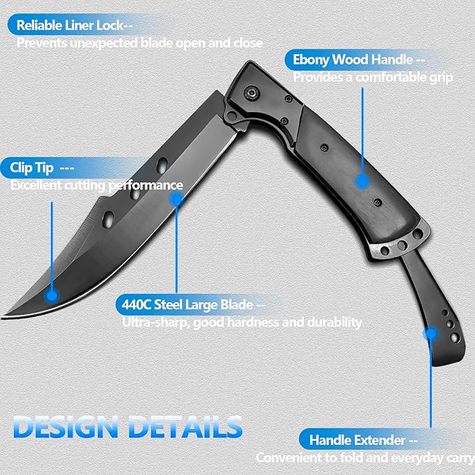 10.5" Large Folding Knife with Rosewood Handle-GS31 Pocket Knives - Tophatter Daily Deals