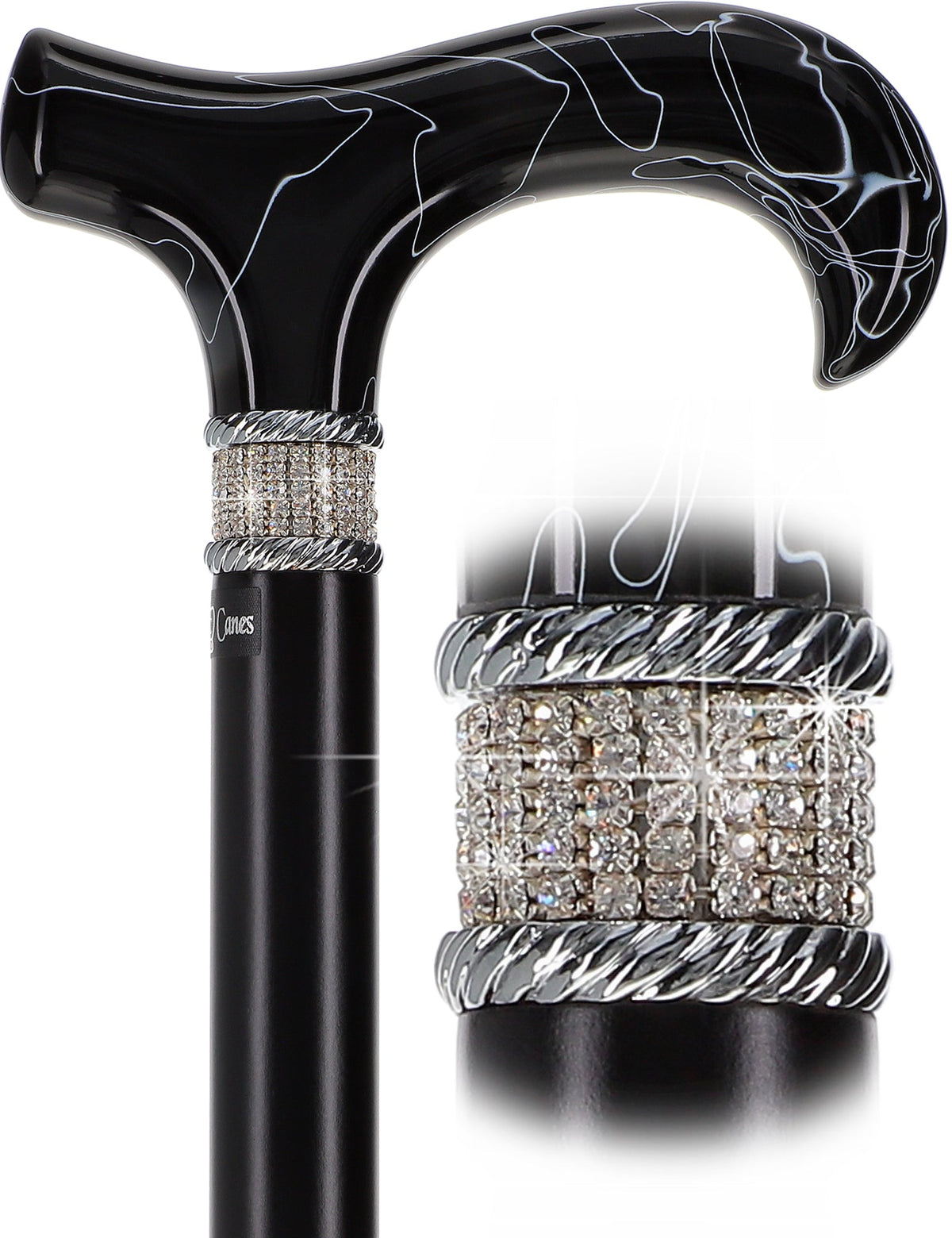 Super Srong Black Rhinestone Derby Cane Extra Strong Walking Canes - Tophatter Daily Deals