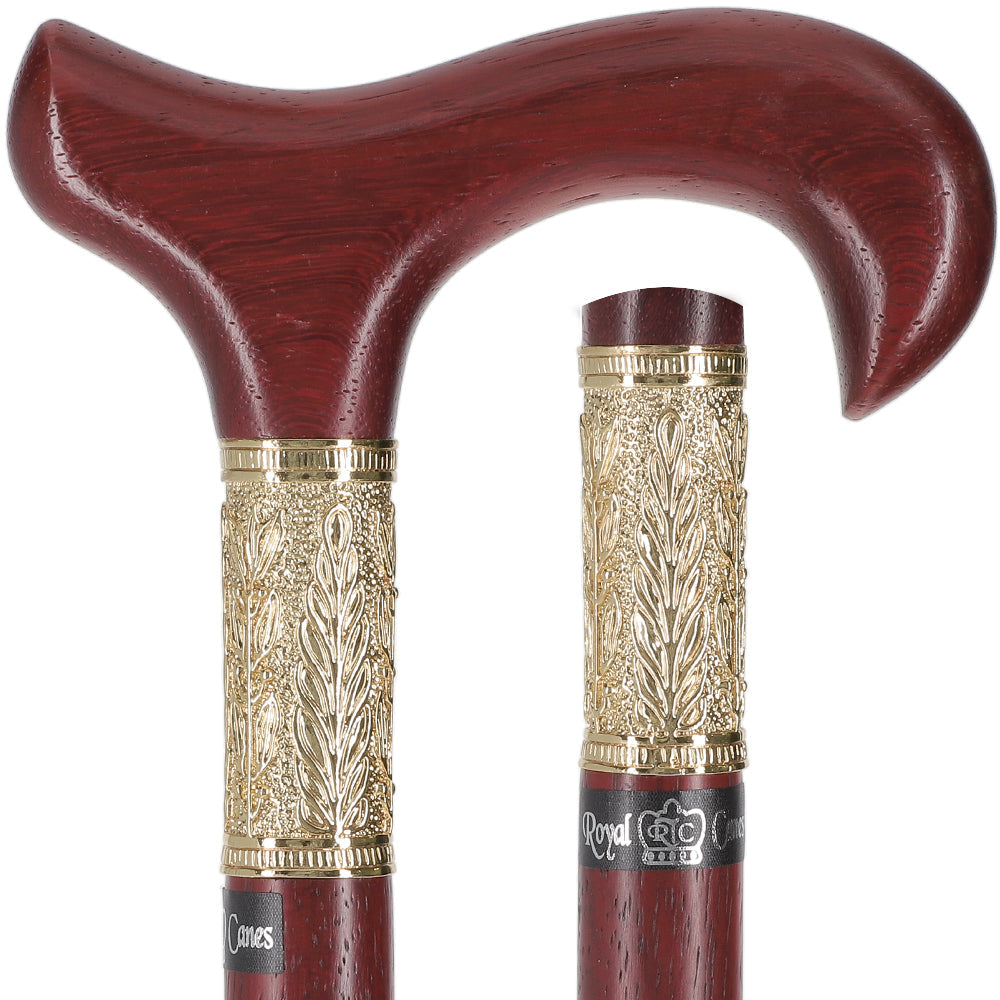 Padauk Derby Cane: Jeweler-Designed Gold Leaf Collar Derby Classic Walking Canes - Tophatter Daily Deals