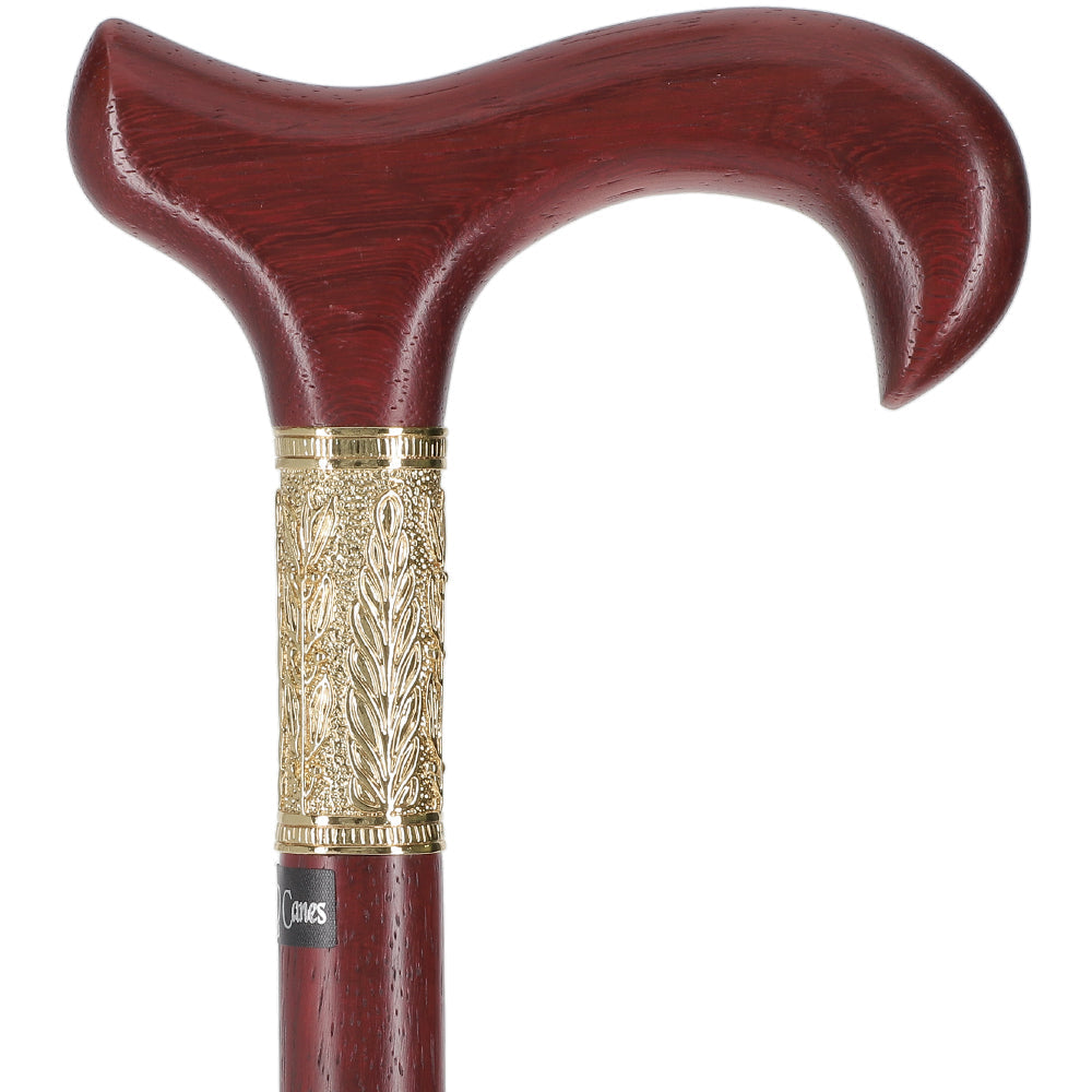 Padauk Derby Cane: Jeweler-Designed Gold Leaf Collar Derby Classic Walking Canes - Tophatter Daily Deals
