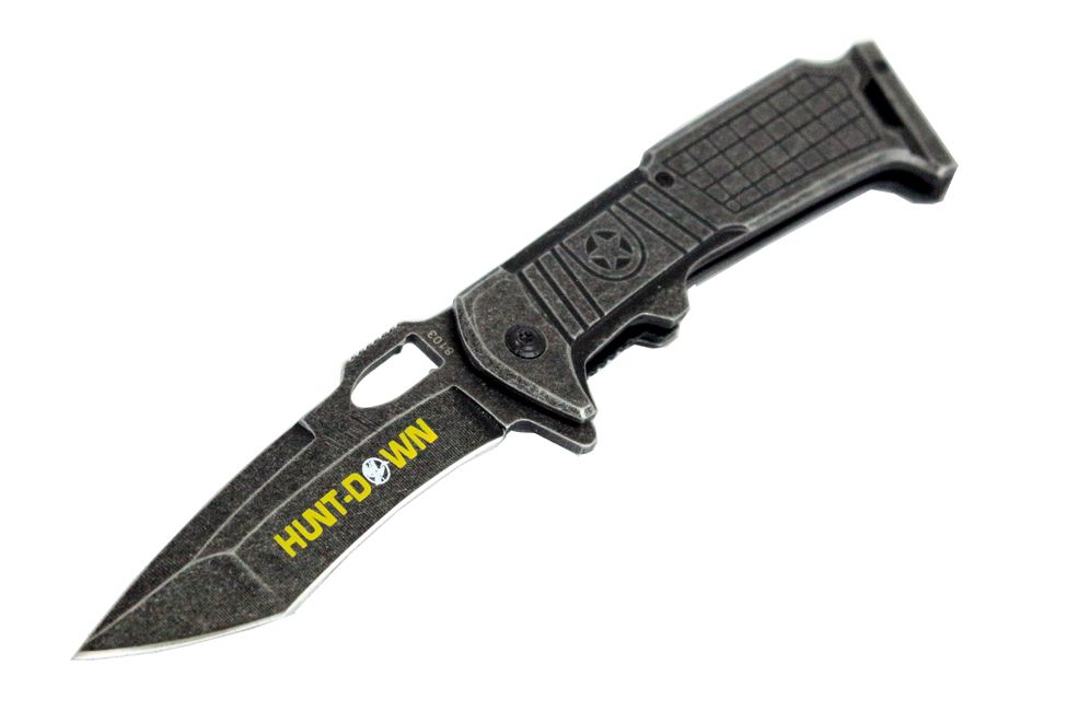 Hunt-Down Spring Assisted Stone Wash Blade with Clip - Tophatter Daily Deals
