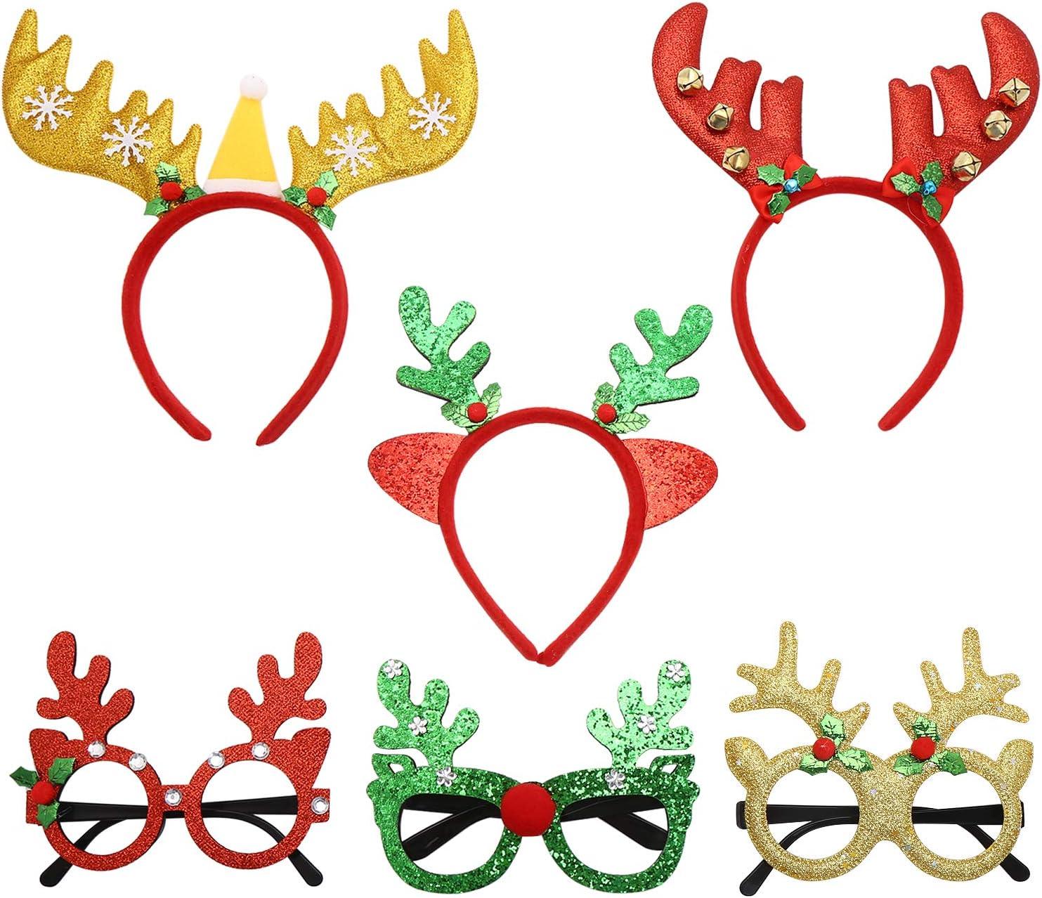 Glitter Party Glasses - Christmas Glitter Party Glasses, 12 Pack Novelty Xmas Eyeglasses Fancy Dress Costume Decoration for Kids Adults 3 Xmas Party Glasses+3 Xmas Headband Christmas - Tophatter Daily Deals