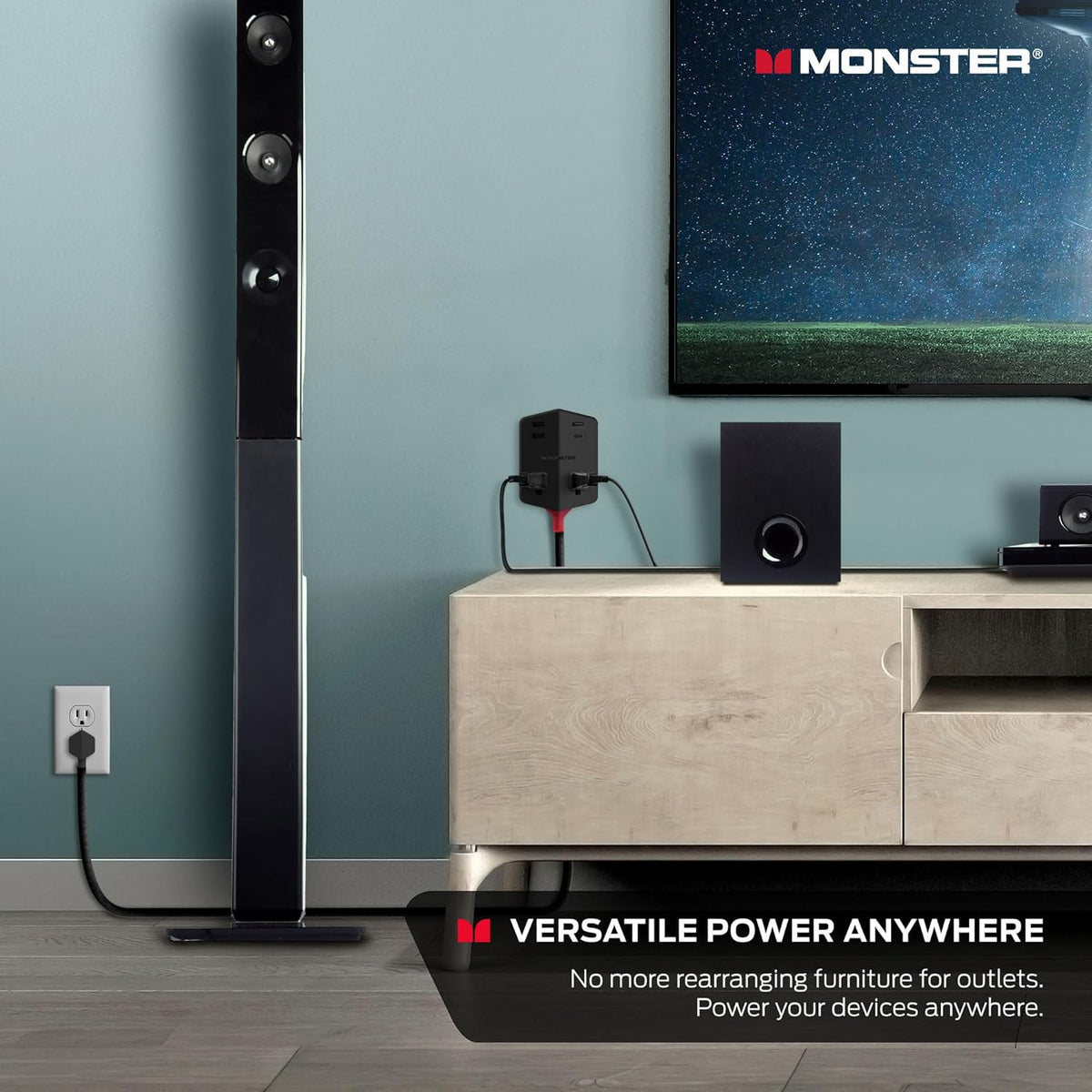 Monster Power Shield: Magnetic Wall Extender with 2 AC, 3 USB-A, 1 USB-C Computer Accessories - Tophatter Daily Deals