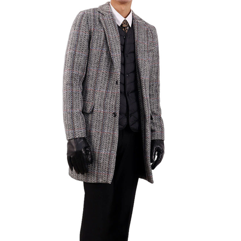 Insulating Men's Overcoat - Tailored Herringbone, Wool, Work 3D Changing Face Moving Picture Frame - Tophatter Daily Deals