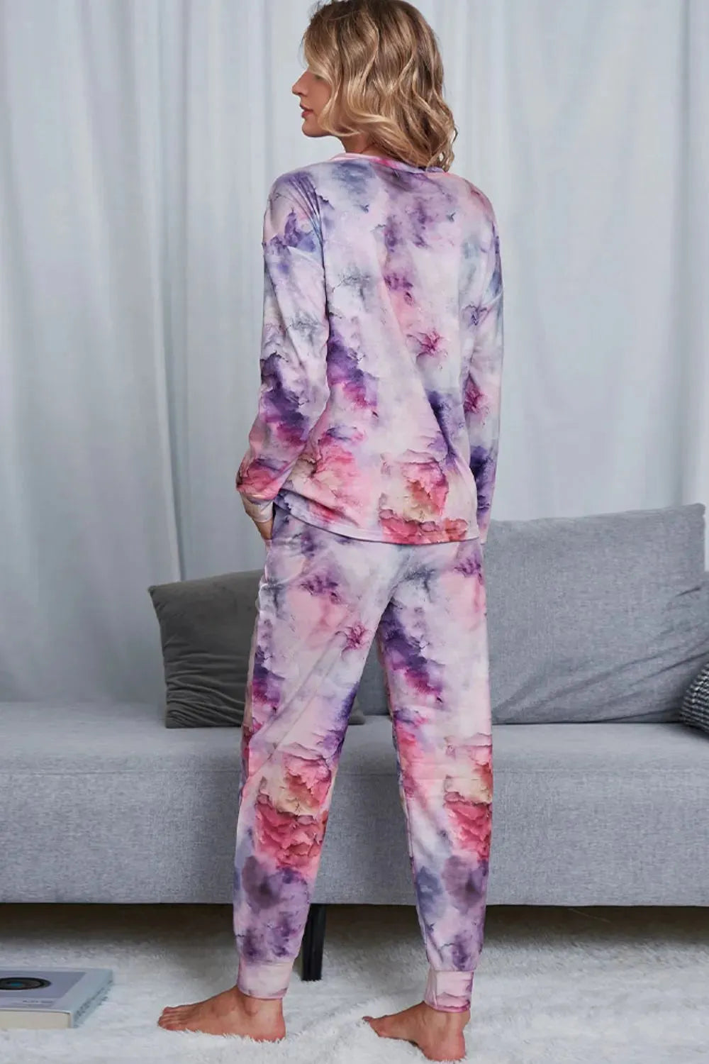 Tie-Dye Crewneck Top and Drawstring Waist Joggers Lounge Set Loungewear Sets - Tophatter Daily Deals