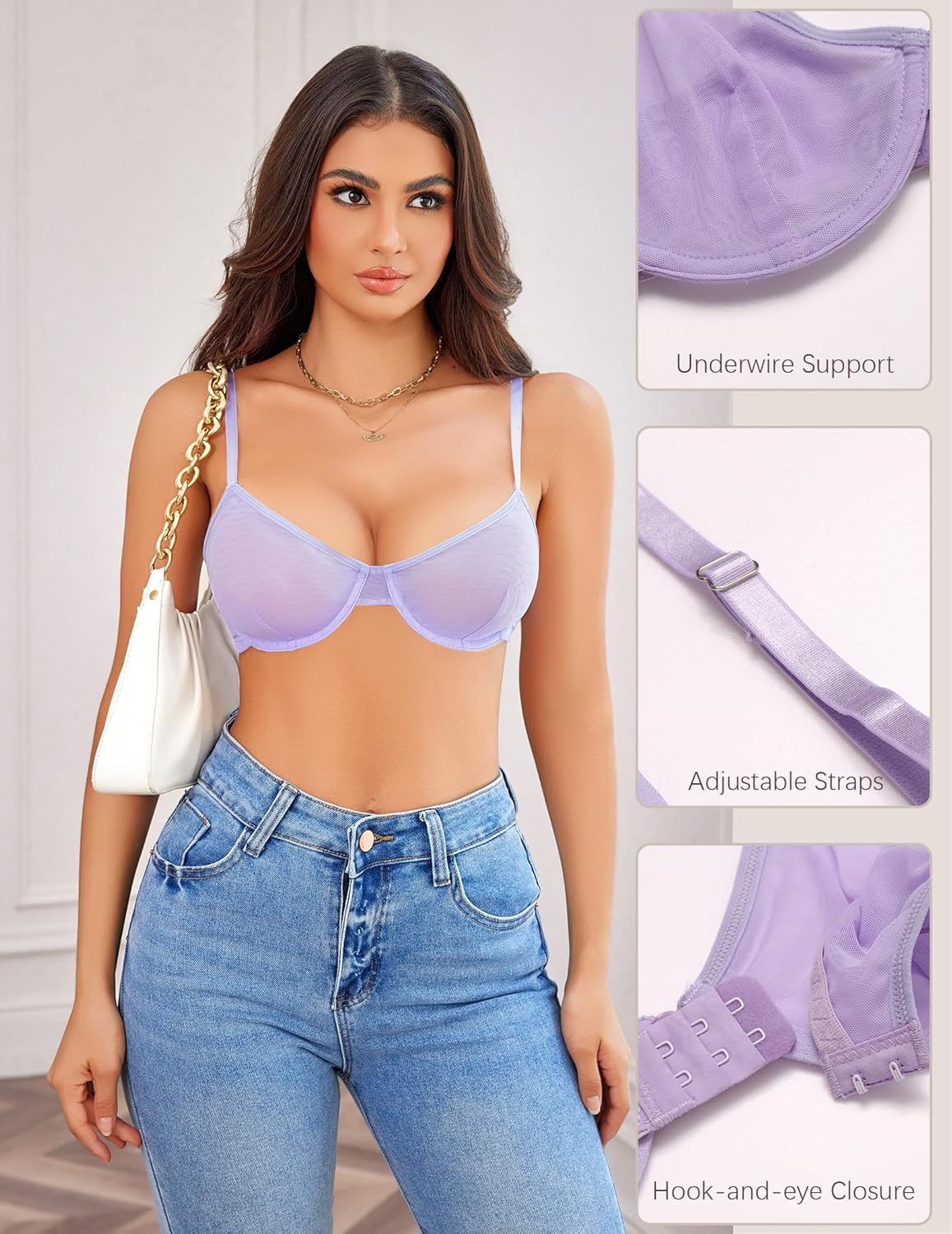 Sheer Mesh Unlined Underwire Bra Lingerie Sets-Bras - Tophatter Daily Deals