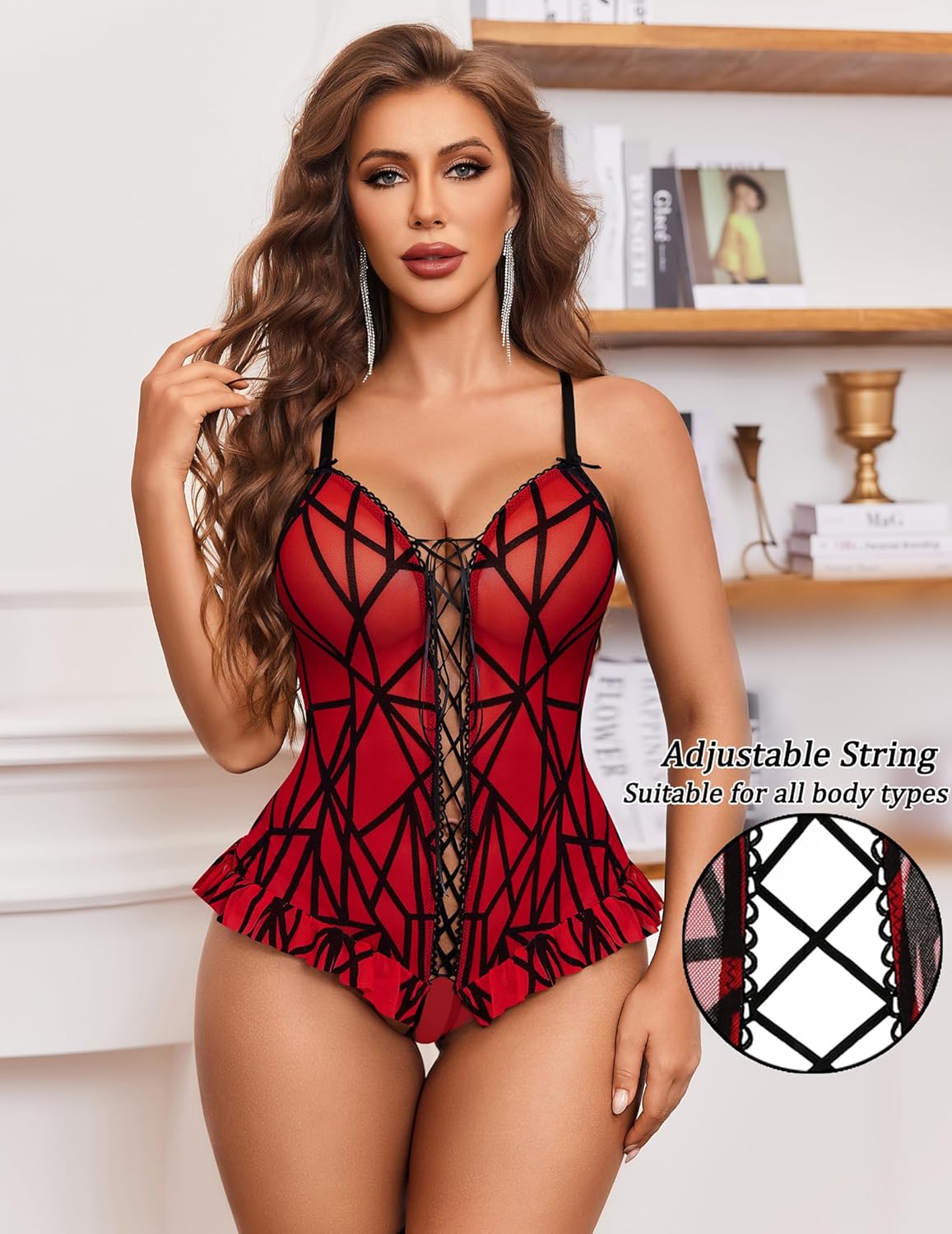 Floral Print Corset Ruffle Lace Up Bodysuit Lingeries-Bodysuits - Tophatter Daily Deals