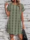 Printed Round Neck Short Sleeve Dress Moss Casual Dresses - Tophatter Daily Deals