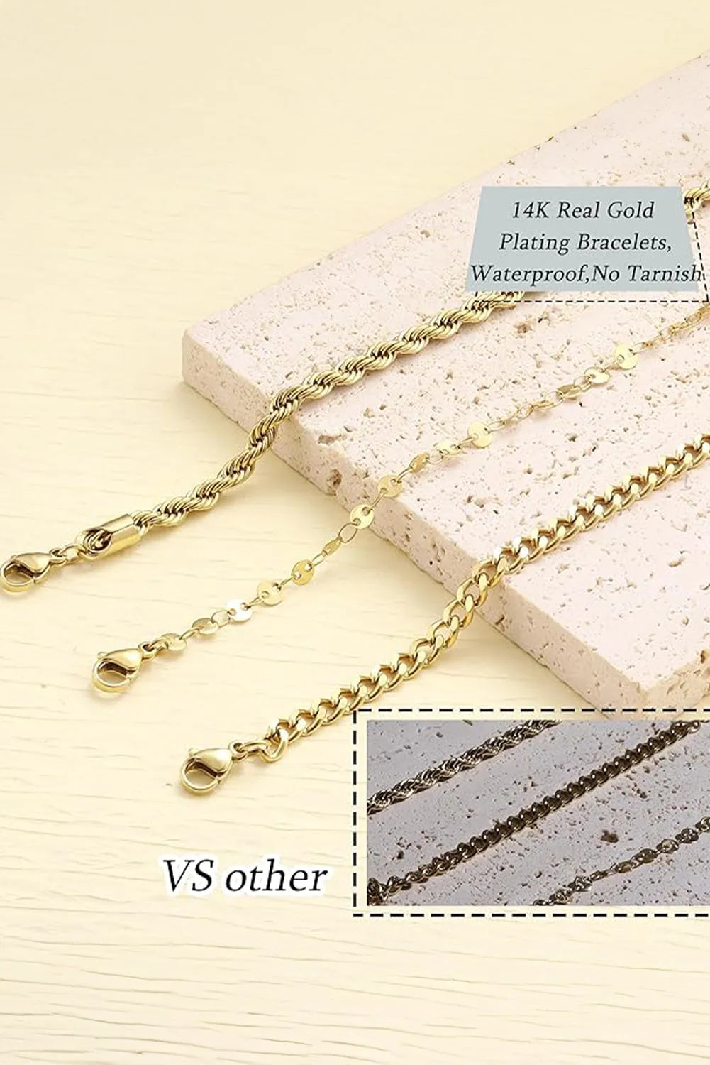 Gold 3Pcs Disc Plated Adjustable Chain Bracelet Set Bracelets - Tophatter Daily Deals