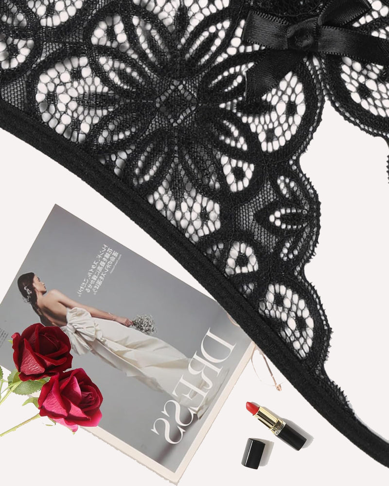 Floral Lace Briefs with Cute Bow Lingeries-panties - Tophatter Daily Deals