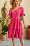 Swiss Dot Ruffled V-Neck Tiered Dress Casual Dresses - Tophatter Daily Deals