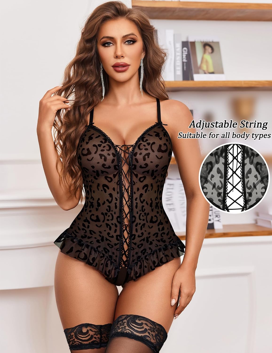 Floral Print Corset Ruffle Lace Up Bodysuit Lingeries-Bodysuits - Tophatter Daily Deals