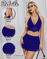Halter Backless Tank Top Mini Skirt Set Royal Blue Lingerie Sets-Skirt Sets - Tophatter Daily Deals