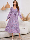 Smocked V-Neck Tie Belt Dress Lilac Casual Dresses - Tophatter Daily Deals