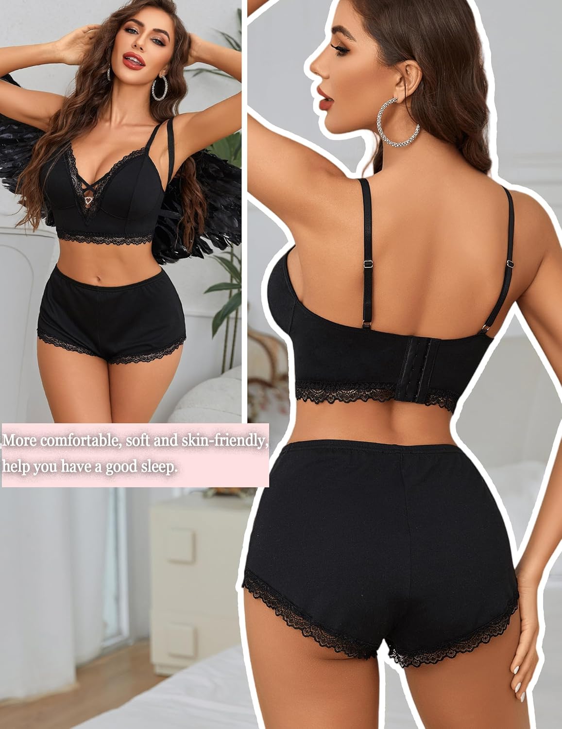 Pajama Sets Shorts Lace Trim Cami Pj Set Sleepwears-Pajamas Sets - Tophatter Daily Deals