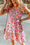 Floral Ruffle Trim Smocked Dress Multicolor Casual Dresses - Tophatter Daily Deals