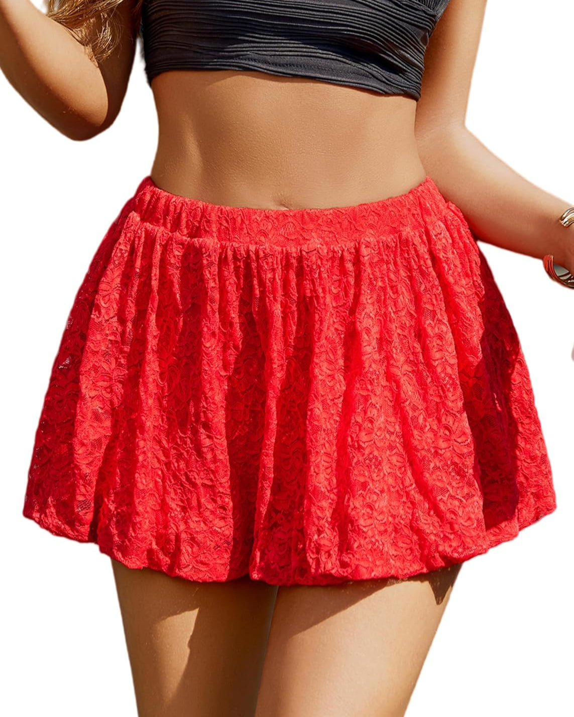 Y2k Going Out Skirts Pleated Bubble Skirt Red Lingeries-mini skirts - Tophatter Daily Deals