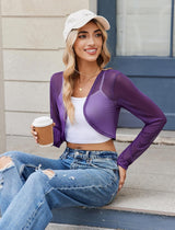Sheer Shrugs Long Sleeve Cropped Cardigan Lingeries-Crop tops - Tophatter Daily Deals