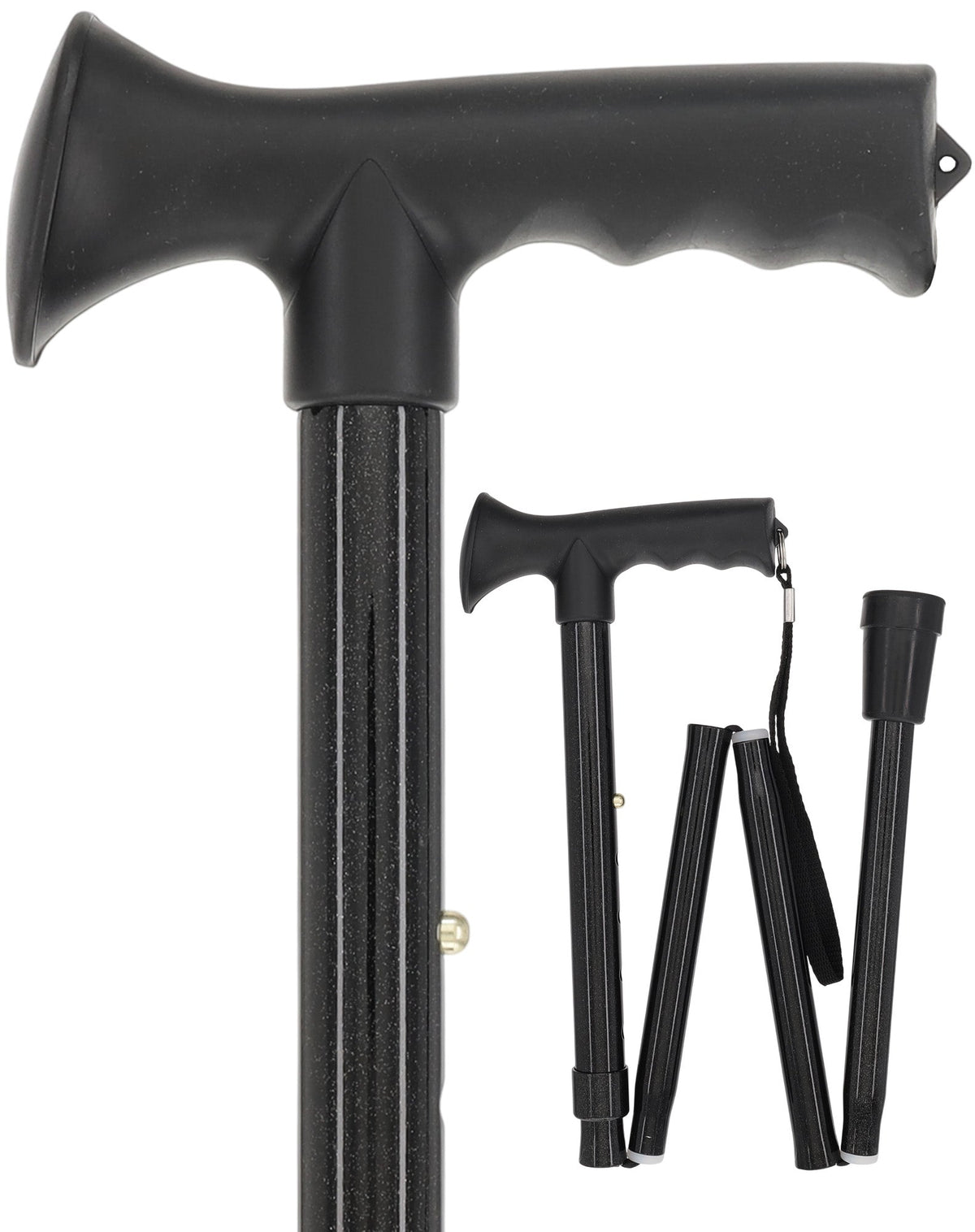 Comfort Grip Black Adjustable Folding Walking Cane Folding Canes - Tophatter Daily Deals