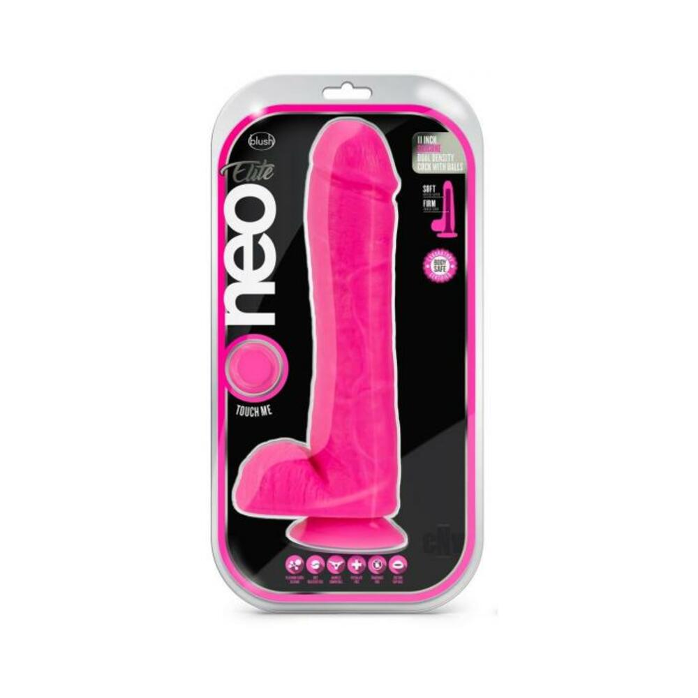 Neo Elite - 11-inch Silicone Dual-density Cock With Balls - Neon Pink - Tophatter Daily Deals