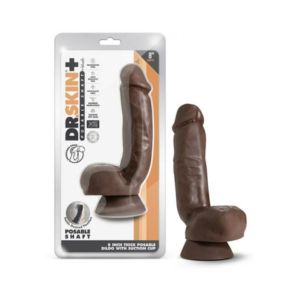 Dr. Skin Plus Thick Posable Dildo With Squeezable Balls 8 In. Chocolate - Tophatter Daily Deals