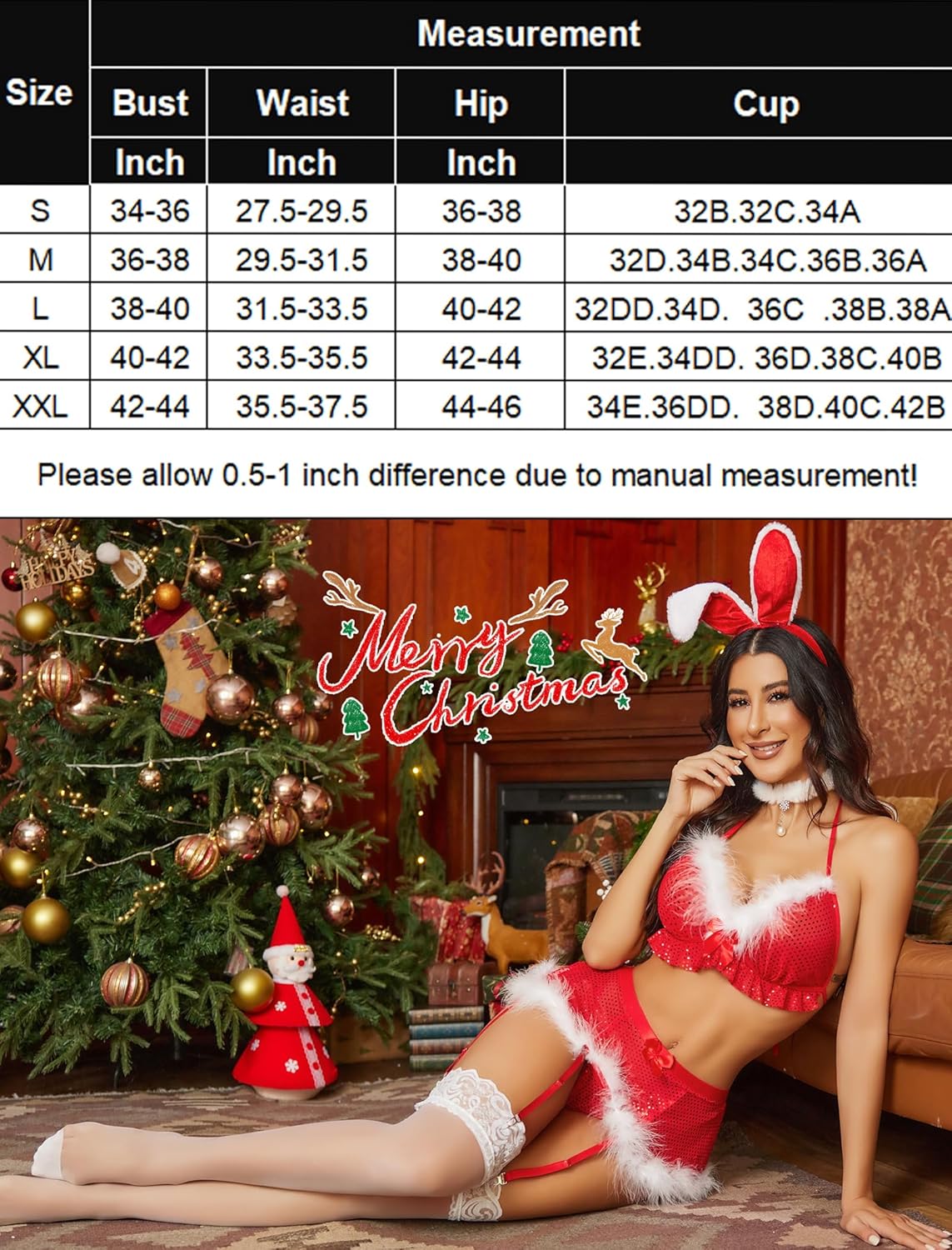Christmas Lingerie Set with Garter Belts Lingerie Sets-Bra Sets - Tophatter Daily Deals