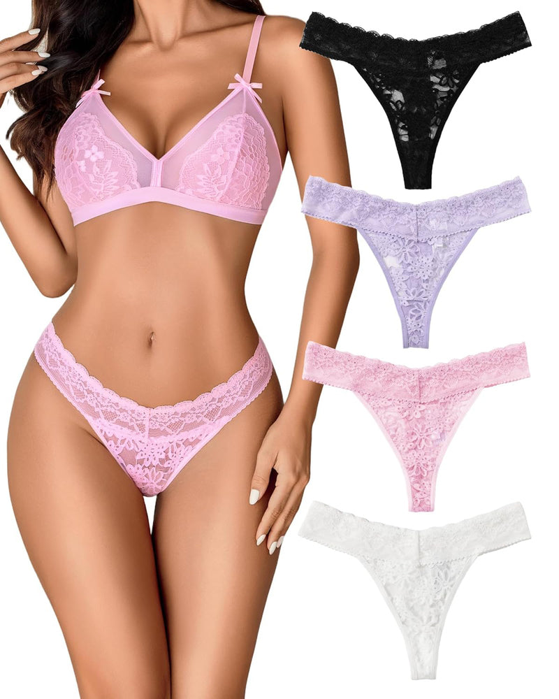 Lace Low Waist Brazilian Panties 4 Pcs-2 Lingeries-panties - Tophatter Daily Deals