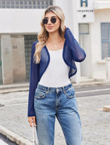 Sheer Shrugs Long Sleeve Cropped Cardigan Lingeries-Crop tops - Tophatter Daily Deals
