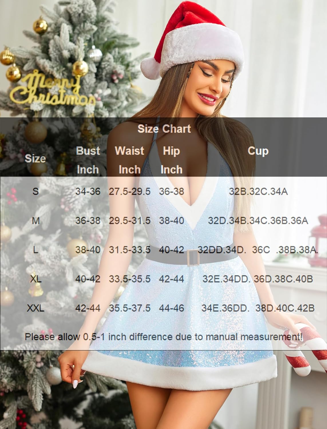 Christmas Halter Santa Sequin Lingerie Set Sleepwears-dresses - Tophatter Daily Deals