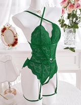 Lace Crotchless Bodysuit with Garter Belt Lingeries-Bodysuits - Tophatter Daily Deals
