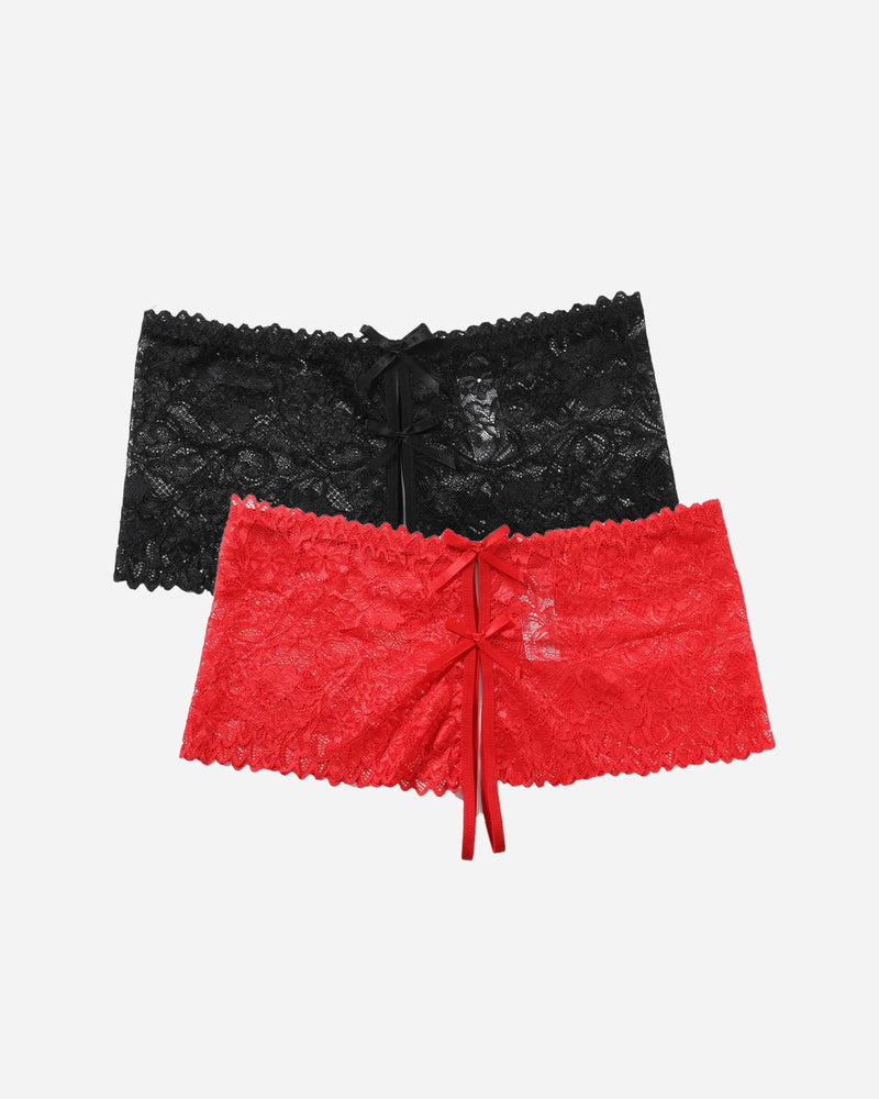 Lace Underwear High Waist Panty Black+Red Lingeries-panties - Tophatter Daily Deals