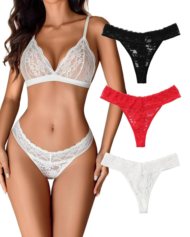 Lace Low Waist Brazilian Panties 3 Pcs-2 Lingeries-panties - Tophatter Daily Deals