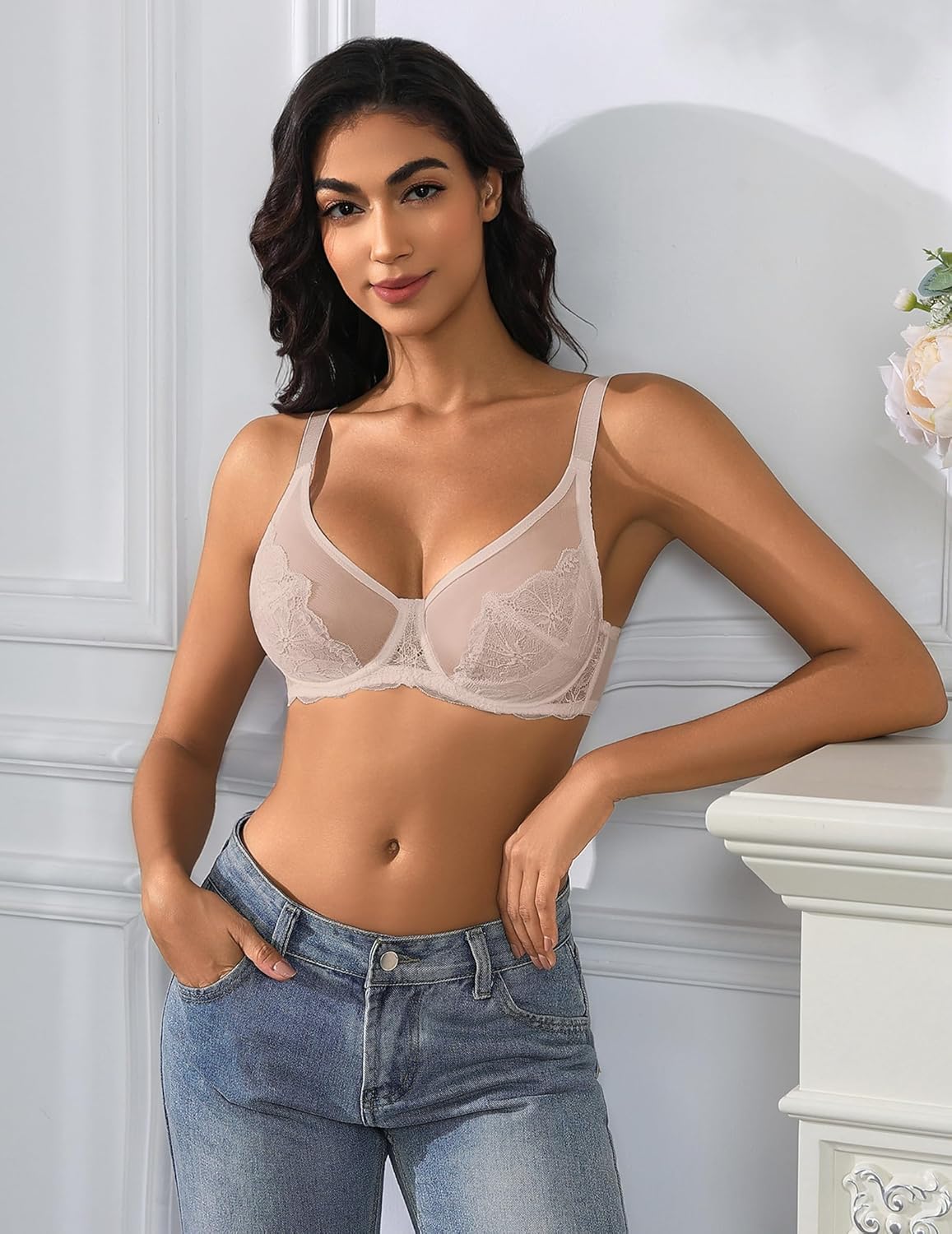 Lace Minimizer Bra Full Coverage Mesh Bra Lingerie Sets-Bras - Tophatter Daily Deals