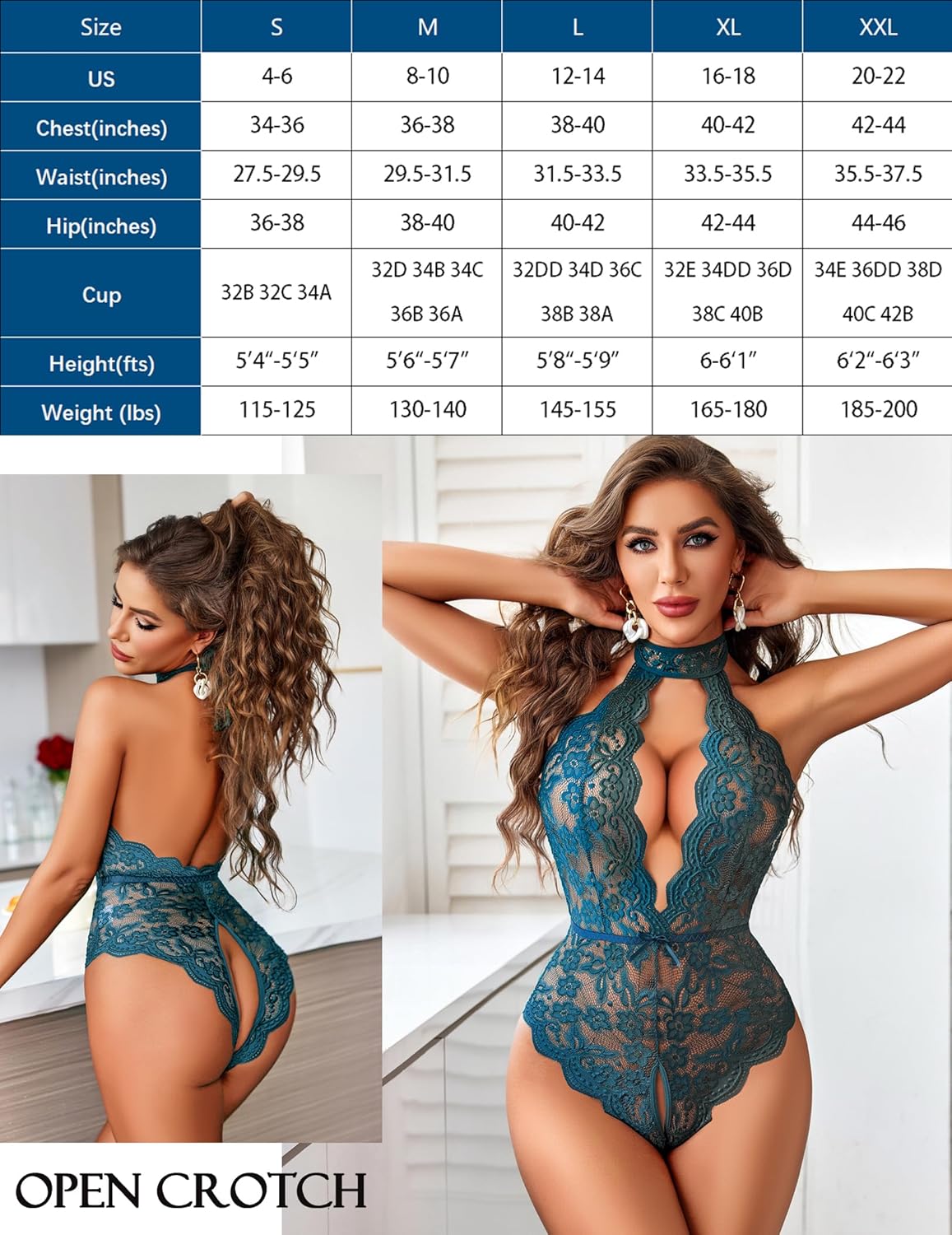 Halter Lace Bodysuit V Neck Teddy Lingeries-Bodysuits - Tophatter Daily Deals