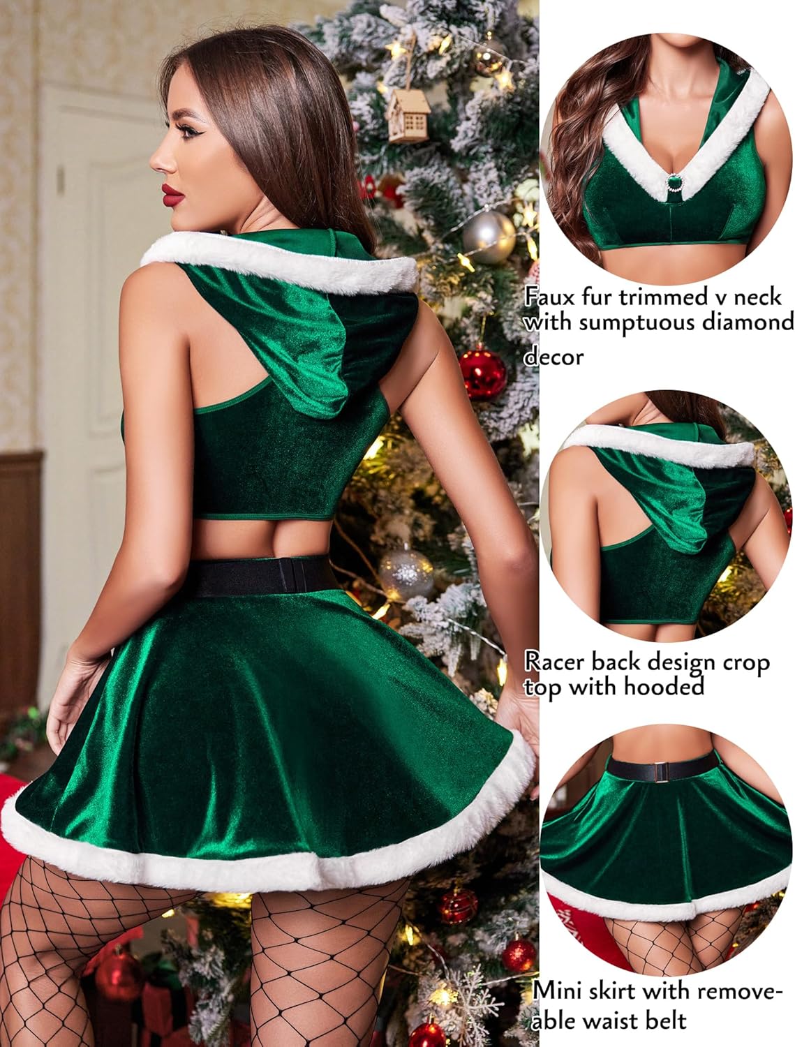 2 Piece Crop Top Mini Skirt Set With Hooded Lingerie Sets-Skirt Sets - Tophatter Daily Deals