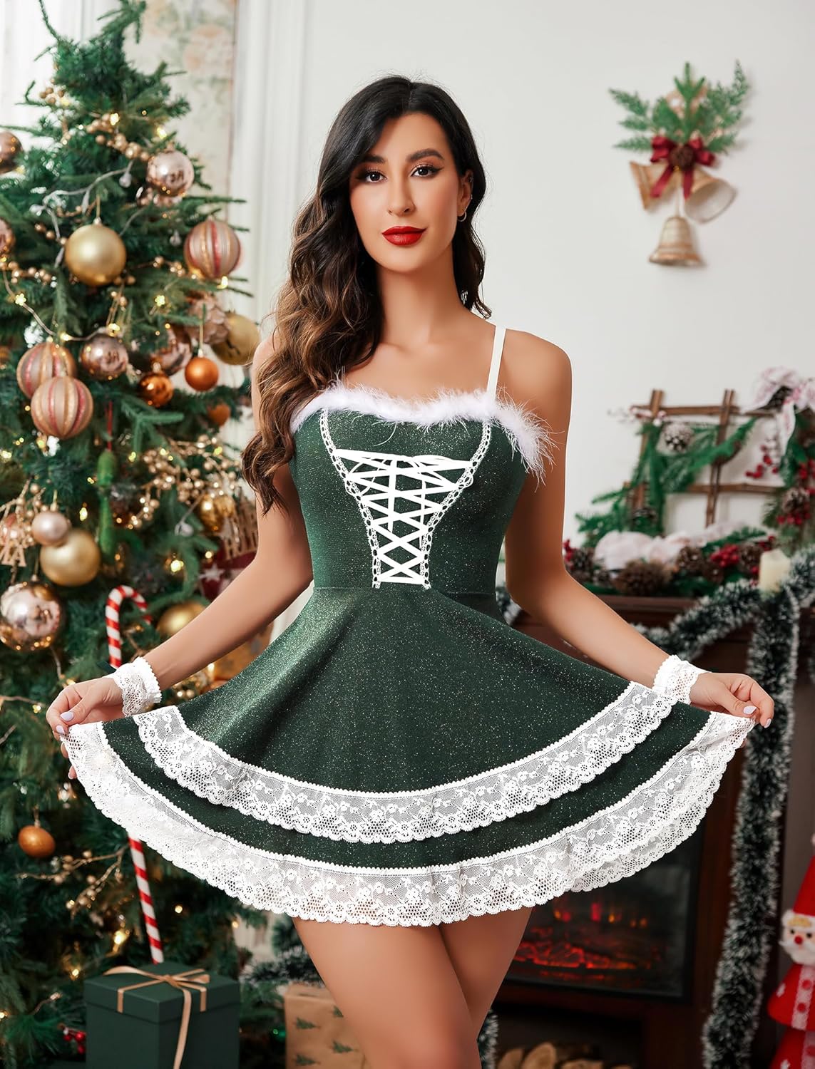 Christmas Dress V Neck Party Dress Green Sleepwears-dresses - Tophatter Daily Deals