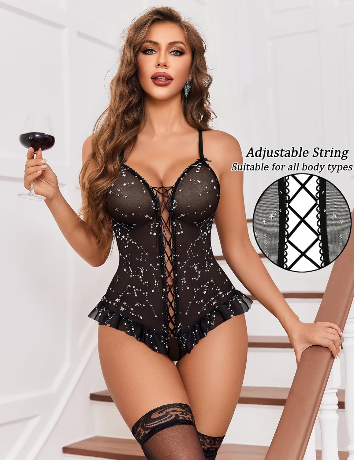 Floral Print Corset Ruffle Lace Up Bodysuit Lingeries-Bodysuits - Tophatter Daily Deals