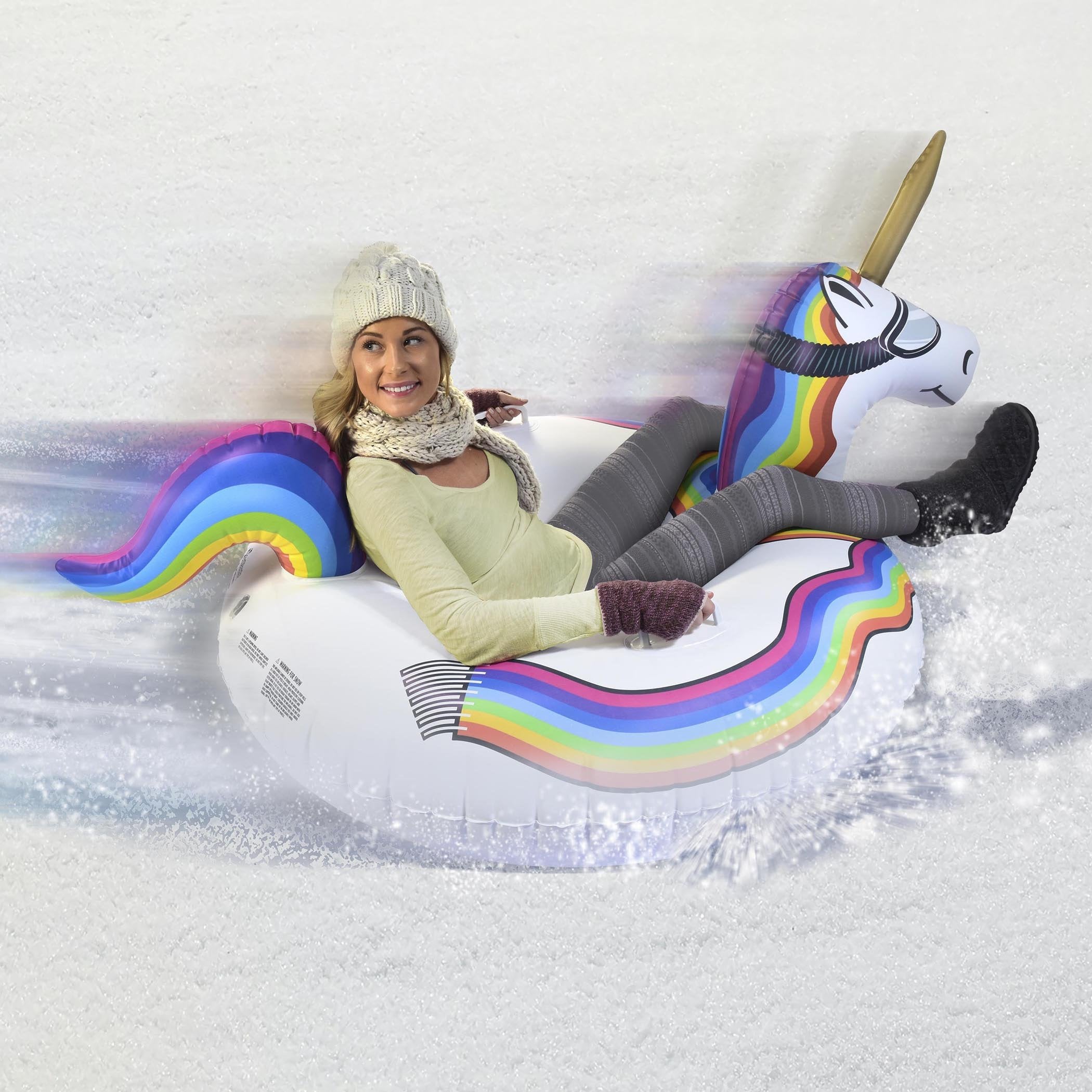 GoFloats Winter Snow Tube - Inflatable Sled for Kids and Adults (Choose from Unicorn, Disney's Frozen, Ice Dragon, Polar Bear, Penguin, Flamingo) - Tophatter Daily Deals