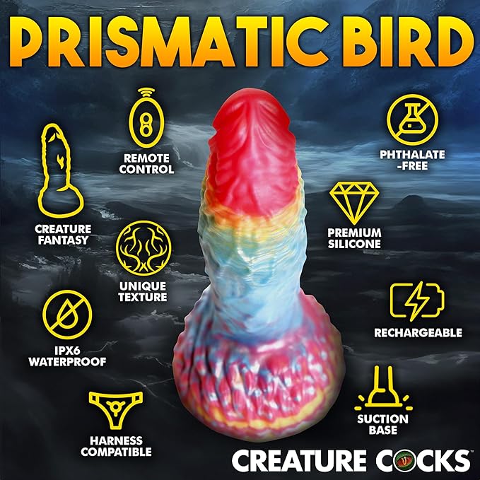 Creature Cocks Rainbow Phoenix Remote Vibrating 6.8" Silicone Dildo > Dildos > Fantasy - Tophatter Daily Deals
