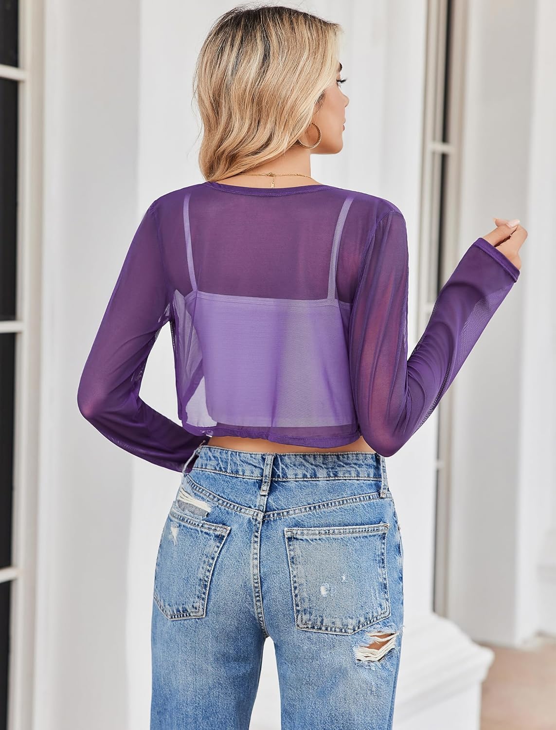 Sheer Shrugs Long Sleeve Cropped Cardigan Lingeries-Crop tops - Tophatter Daily Deals