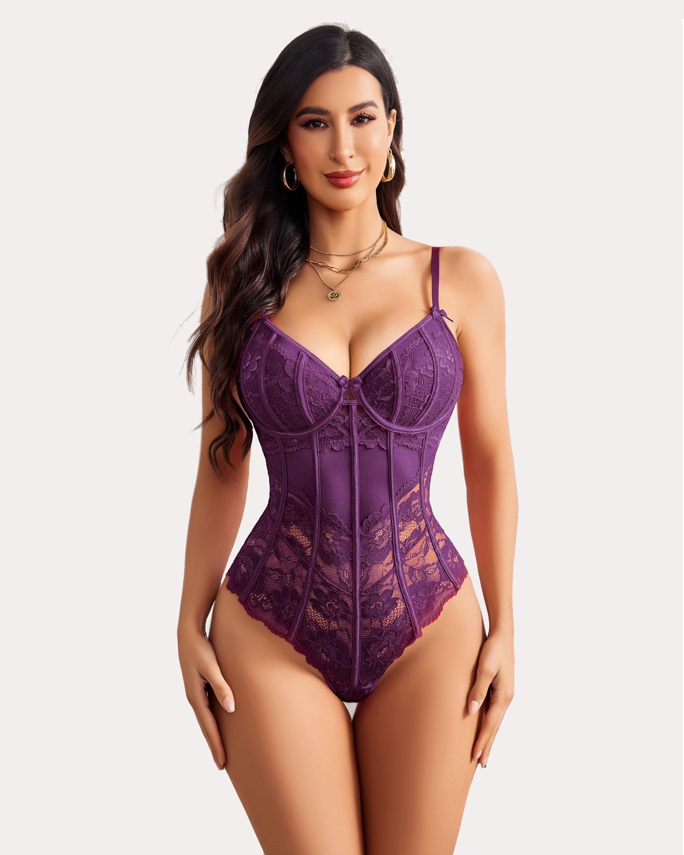 Lace One Piece Underwire V Neck Tops Purple Lingeries-Bodysuits - Tophatter Daily Deals