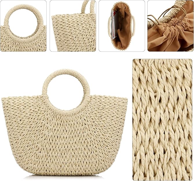 Summer Top Handle Semi Circle Straw Bag Handbags & Wallets - Tophatter Daily Deals