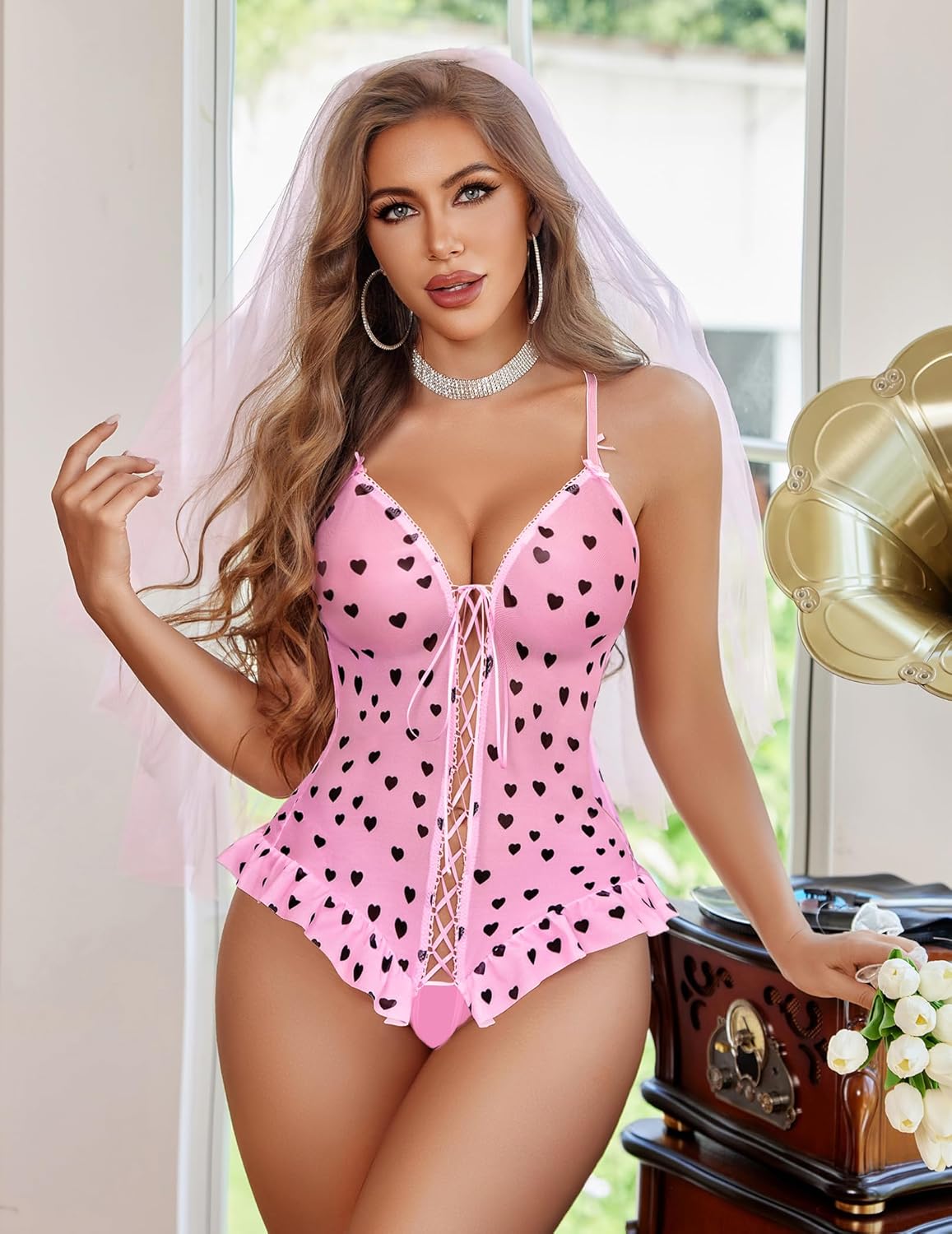 Floral Print Corset Ruffle Lace Up Bodysuit Lingeries-Bodysuits - Tophatter Daily Deals
