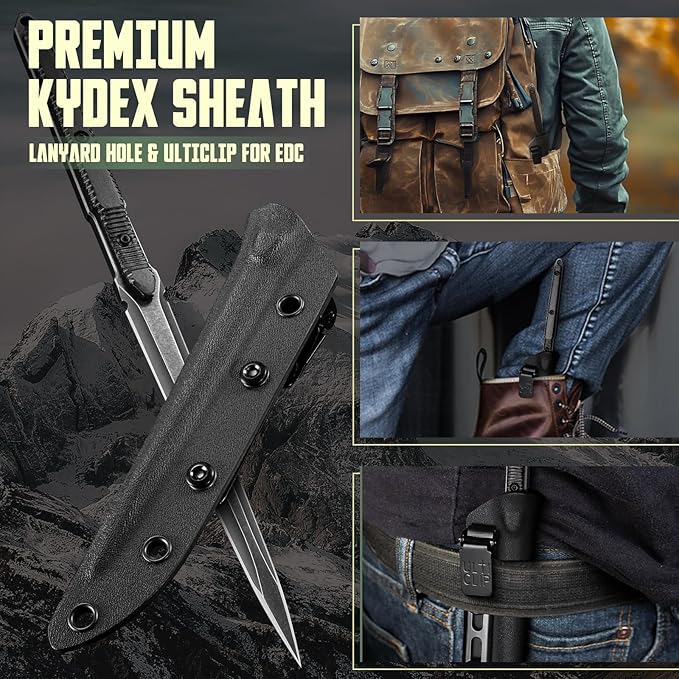 9.4in Tactical Fixed Blade Knife with Sheath, Tea Needle 440C Stainless Steel-GS89 Tactical Fixed Blade Knives - Tophatter Daily Deals