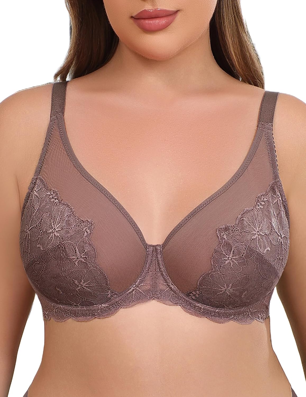 Lace Minimizer Bra Full Coverage Mesh Bra Gray Lingerie Sets-Bras - Tophatter Daily Deals