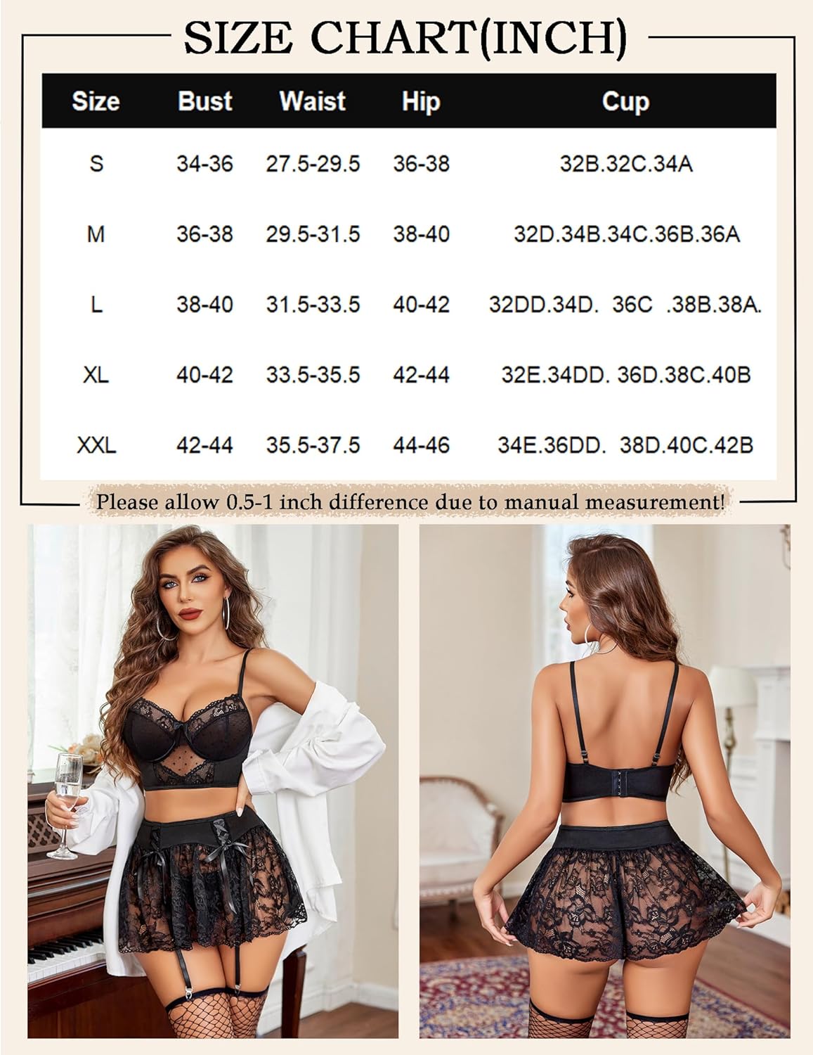 3Pcs Sets Bralette and Panty with Lace Skirt Lingerie Sets-Skirt Sets - Tophatter Daily Deals