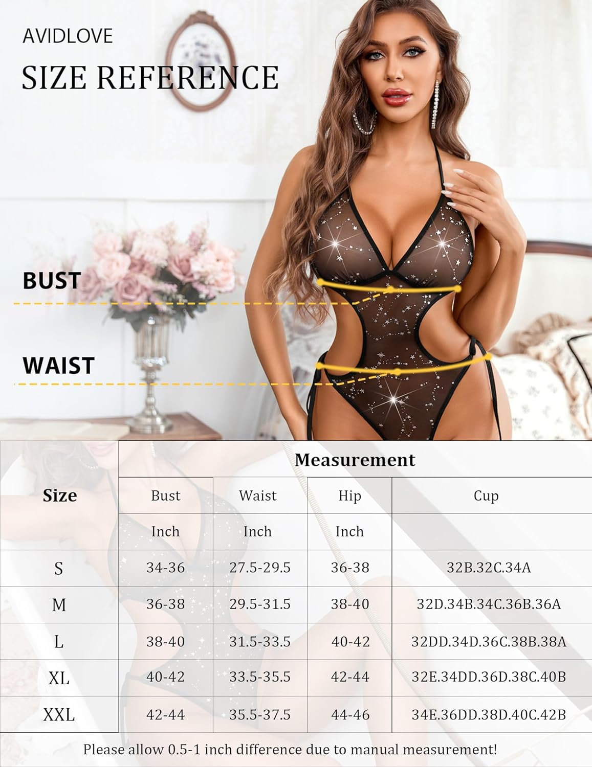 Deep V Teddy Lingerie Mesh Cut Out Bodysuit Lingeries-Bodysuits - Tophatter Daily Deals
