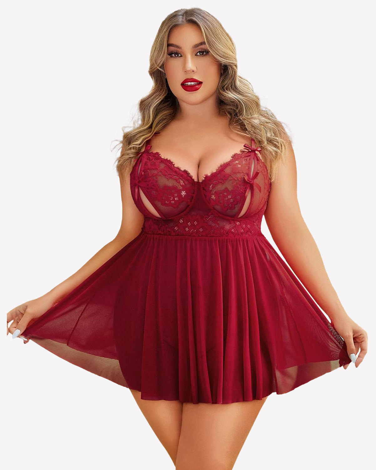 Plus Size Lace Babydoll Nighty Lingerie Sets-Plus size - Tophatter Daily Deals